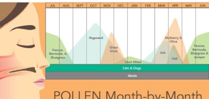 Southern Nevada Allergy's monthly pollen infographic calendar showing desert climate allergen patterns