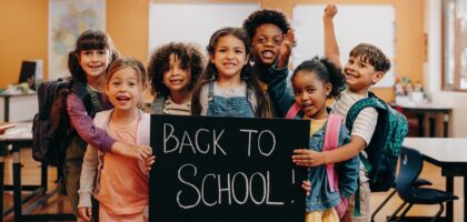 Children celebrating back to school with allergy awareness